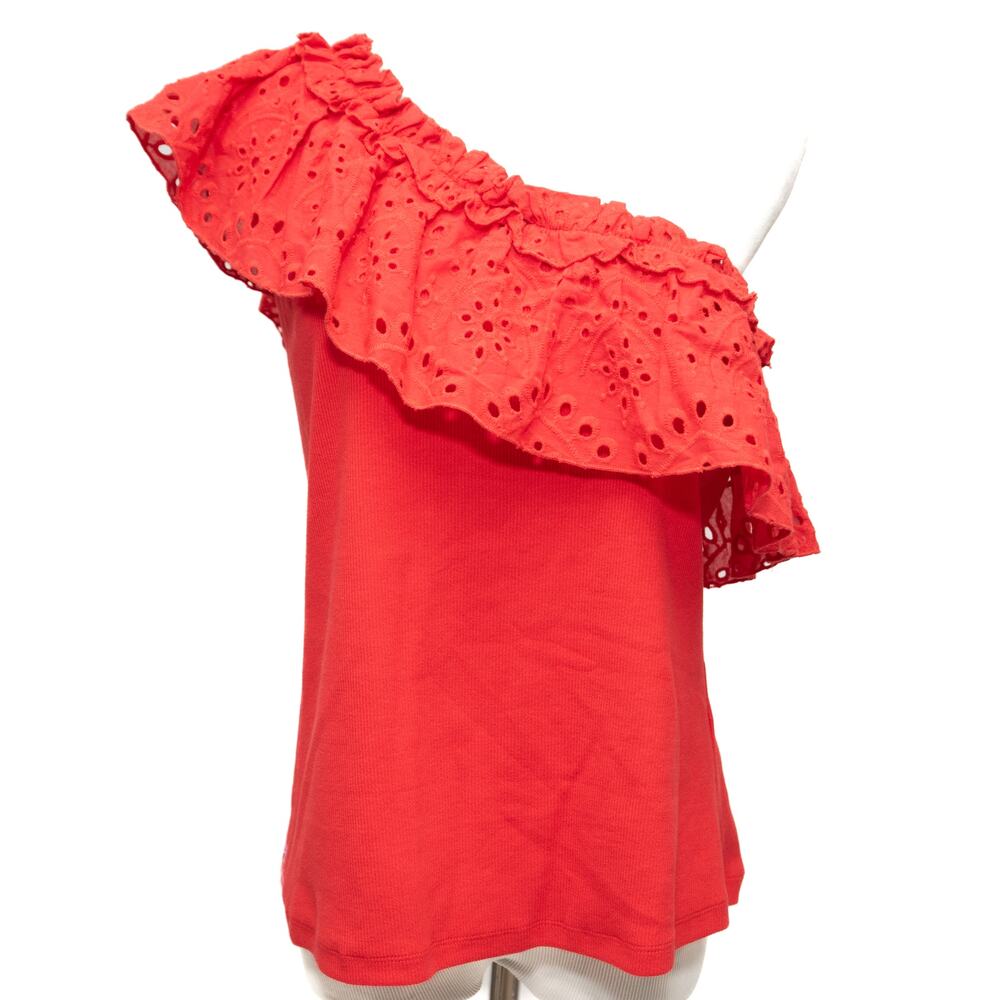 New Tru Luxe Jeans Red One Shoulder Ruffle Summer Top Size XL